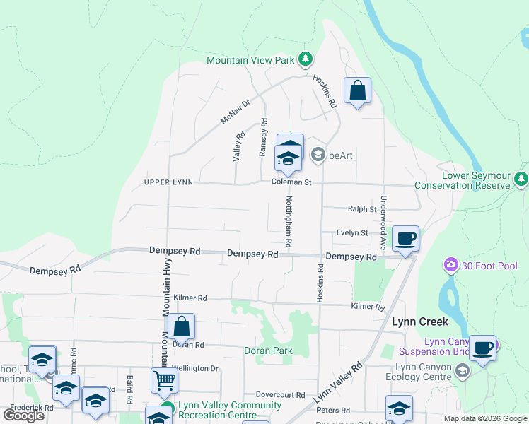 map of restaurants, bars, coffee shops, grocery stores, and more near 4353 Ruth Crescent in North Vancouver