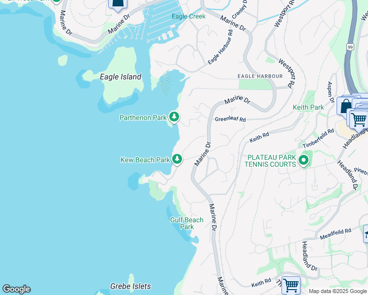 map of restaurants, bars, coffee shops, grocery stores, and more near 5363 Kew Cliff Road in West Vancouver