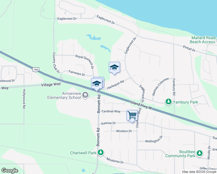 map of restaurants, bars, coffee shops, grocery stores, and more near 1015 Harlequin Road in Qualicum Beach