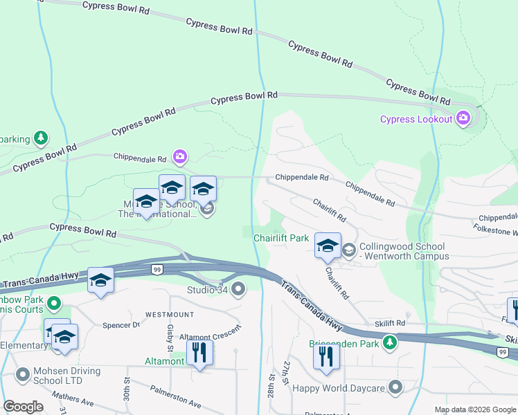 map of restaurants, bars, coffee shops, grocery stores, and more near 2757 Chelsea Court in West Vancouver