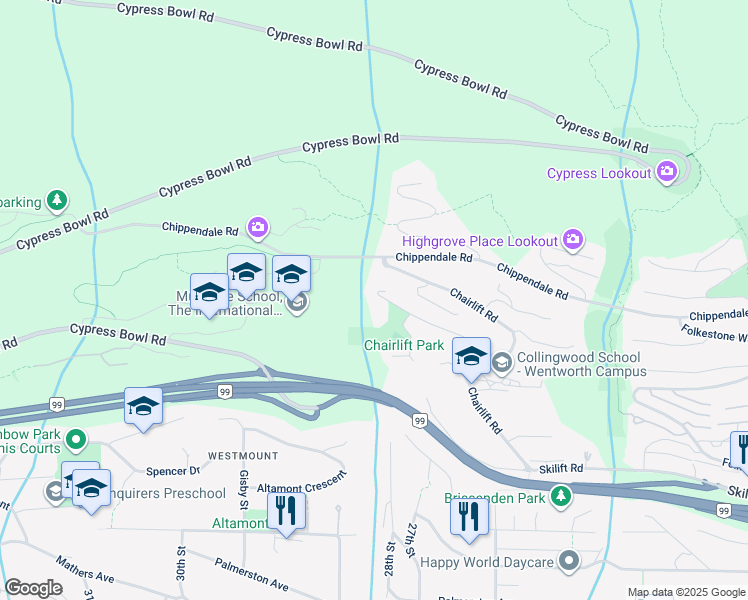 map of restaurants, bars, coffee shops, grocery stores, and more near 2757 Chelsea Court in West Vancouver
