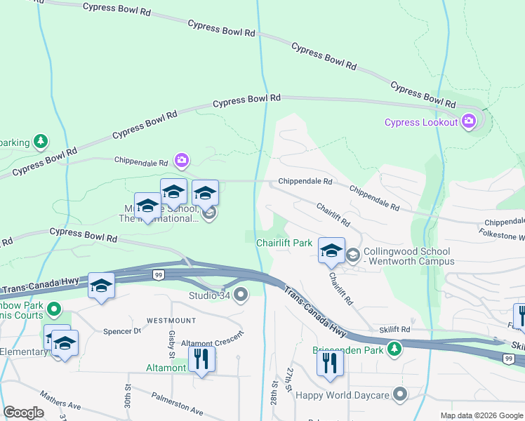 map of restaurants, bars, coffee shops, grocery stores, and more near 2757 Chelsea Court in West Vancouver