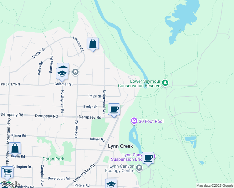 map of restaurants, bars, coffee shops, grocery stores, and more near 1788 Ralph Street in North Vancouver