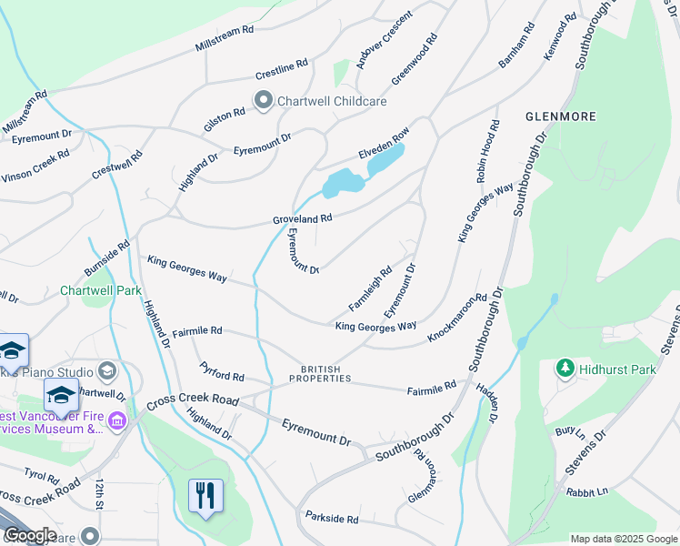 map of restaurants, bars, coffee shops, grocery stores, and more near 1022 Eyremount Drive in West Vancouver