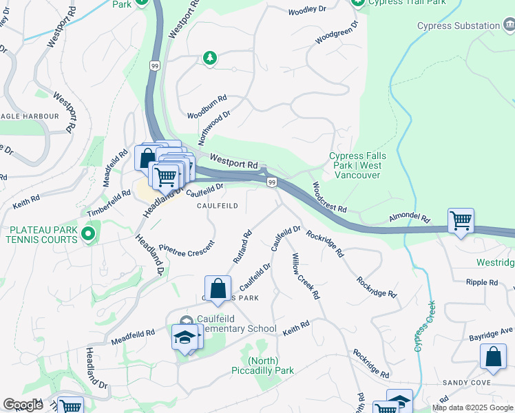 map of restaurants, bars, coffee shops, grocery stores, and more near 4783 Estevan Place in West Vancouver
