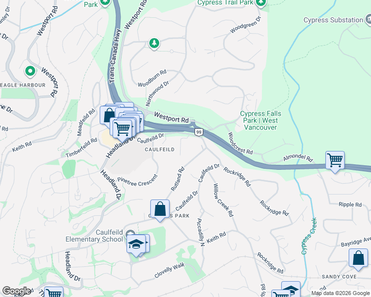 map of restaurants, bars, coffee shops, grocery stores, and more near 4785 Estevan Place in West Vancouver