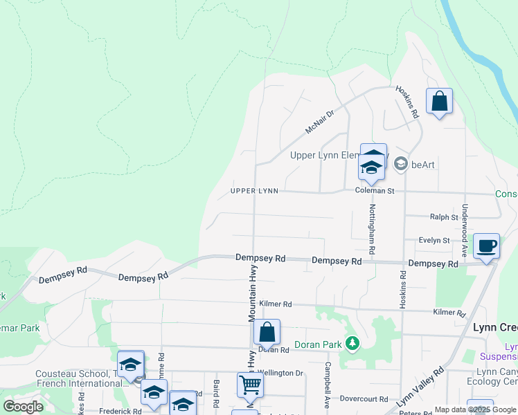 map of restaurants, bars, coffee shops, grocery stores, and more near 1308 Mill Street in North Vancouver