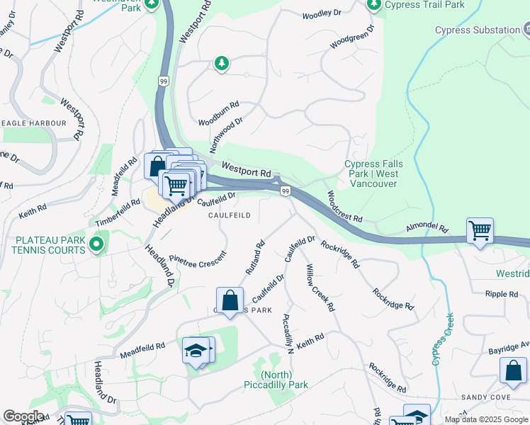 map of restaurants, bars, coffee shops, grocery stores, and more near 4783 Estevan Place in West Vancouver