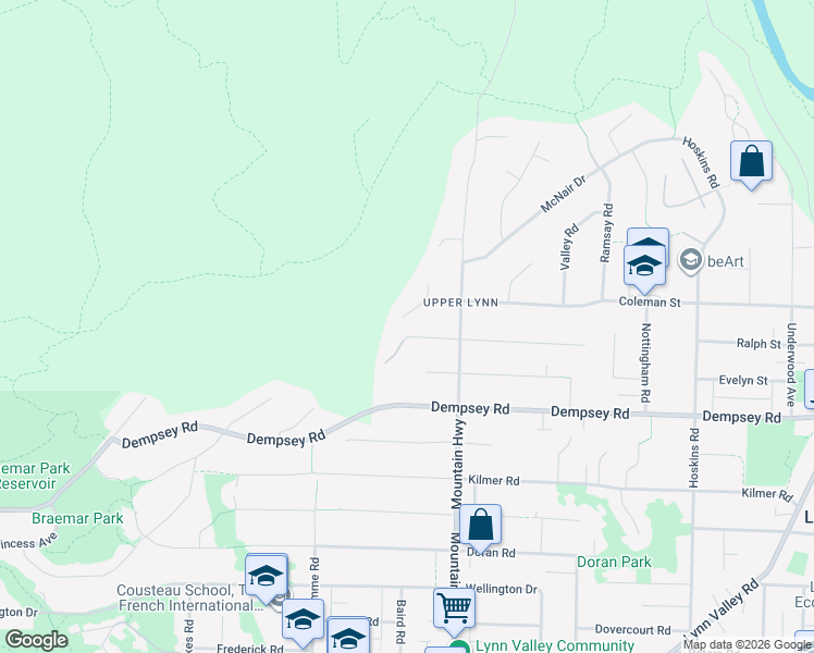 map of restaurants, bars, coffee shops, grocery stores, and more near in North Vancouver