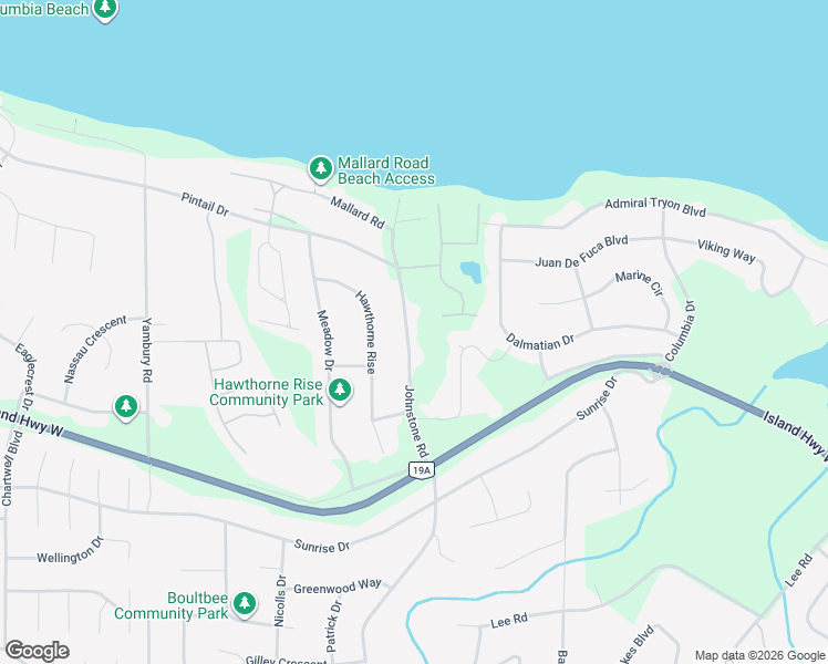 map of restaurants, bars, coffee shops, grocery stores, and more near 591 Johnstone Road in Parksville