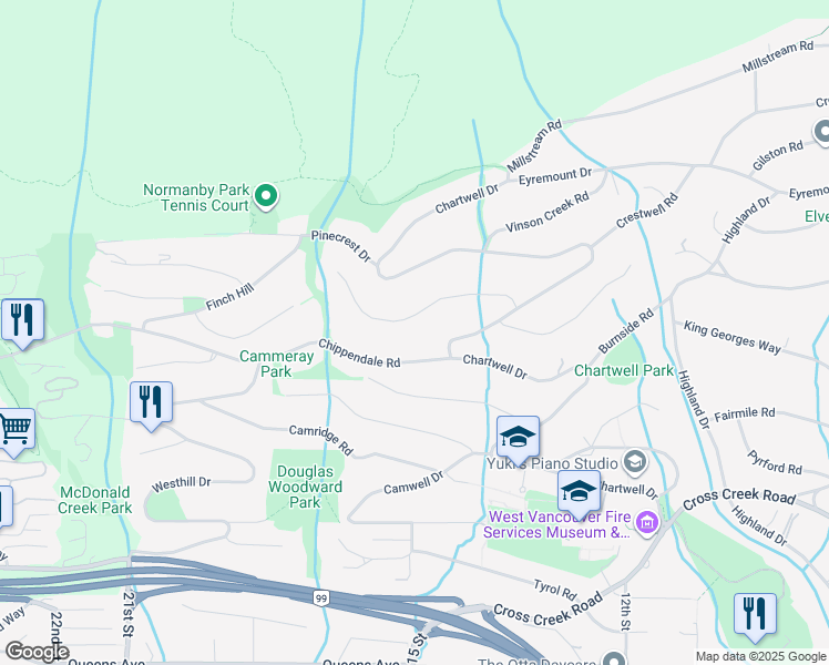 map of restaurants, bars, coffee shops, grocery stores, and more near 1438 Bramwell Road in West Vancouver