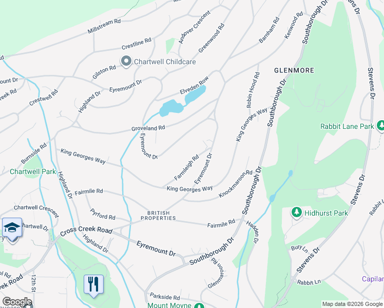 map of restaurants, bars, coffee shops, grocery stores, and more near 881 Farmleigh Road in West Vancouver