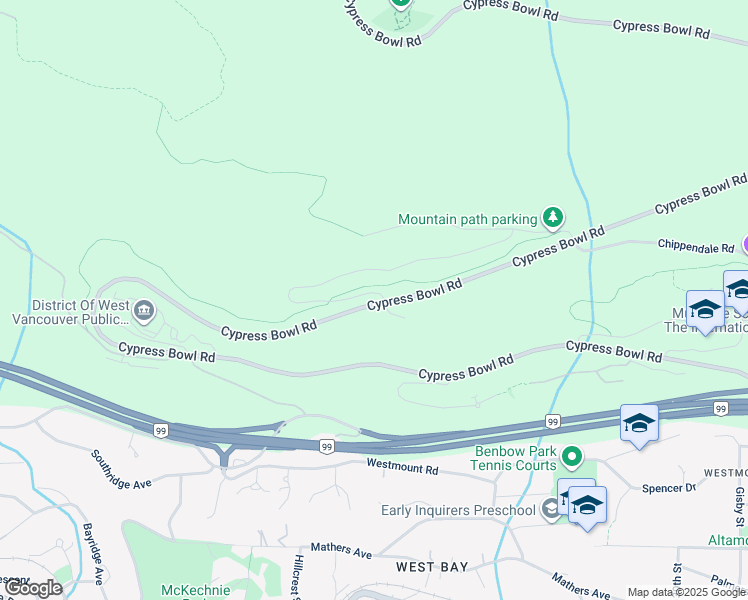 map of restaurants, bars, coffee shops, grocery stores, and more near 3963 Uplands Way in West Vancouver