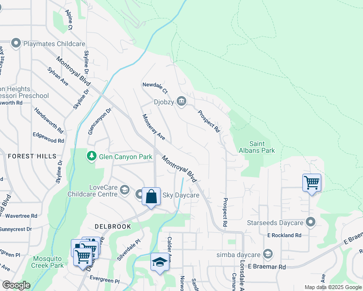 map of restaurants, bars, coffee shops, grocery stores, and more near 328 Monteray Avenue in North Vancouver