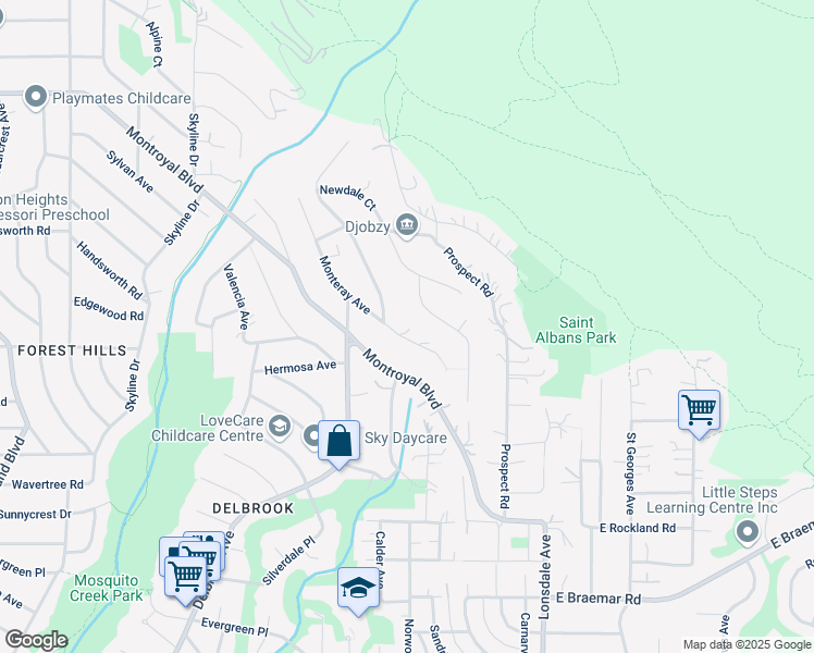 map of restaurants, bars, coffee shops, grocery stores, and more near 328 Monteray Avenue in North Vancouver