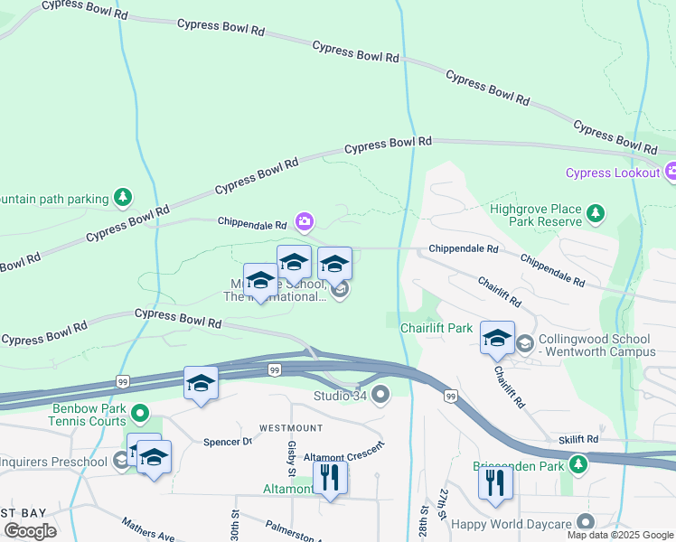 map of restaurants, bars, coffee shops, grocery stores, and more near 2862 Rodgers Creek Lane in West Vancouver