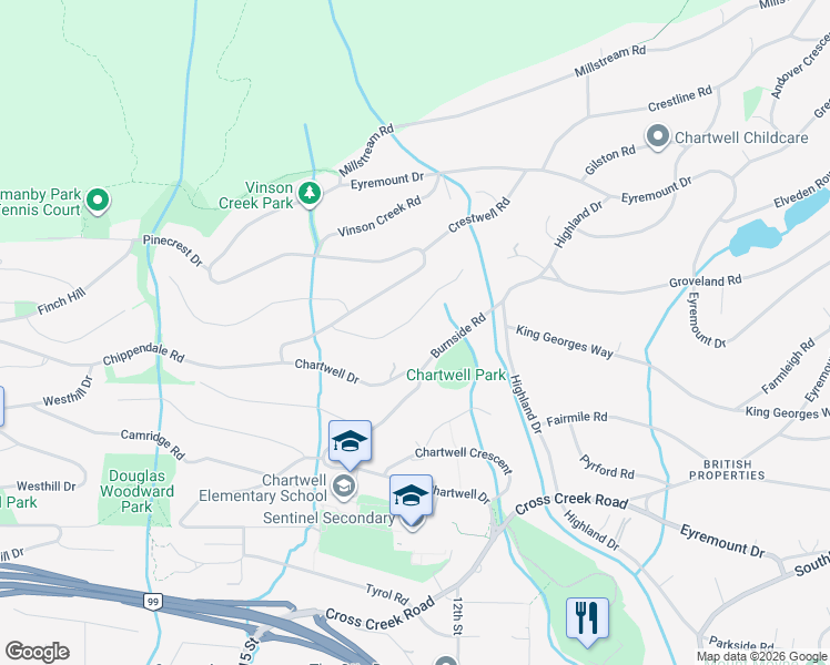map of restaurants, bars, coffee shops, grocery stores, and more near 1424 Sandhurst Place in West Vancouver