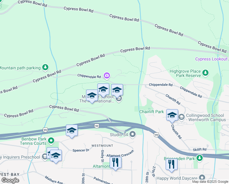 map of restaurants, bars, coffee shops, grocery stores, and more near 2870 Rodgers Creek Lane in West Vancouver