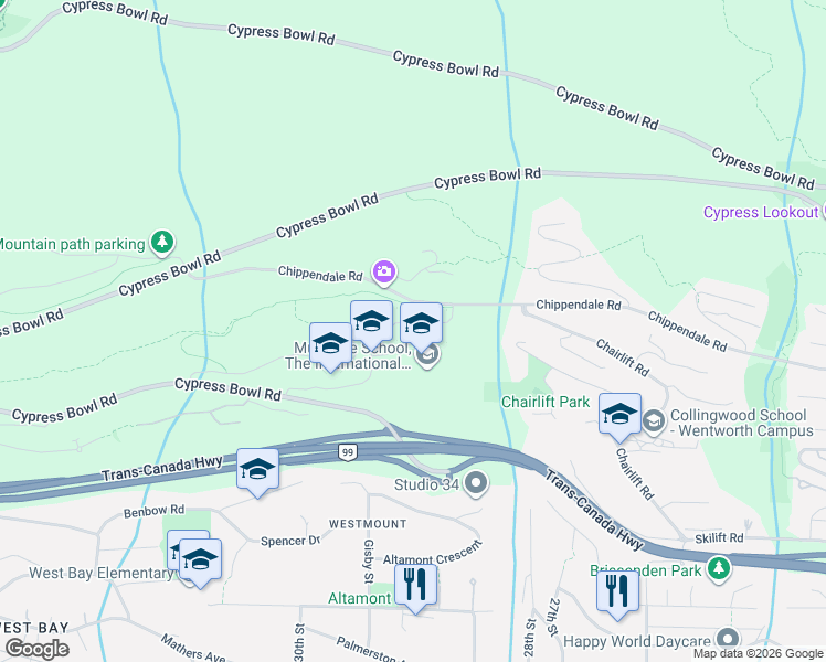 map of restaurants, bars, coffee shops, grocery stores, and more near 2870 Rodgers Creek Lane in West Vancouver