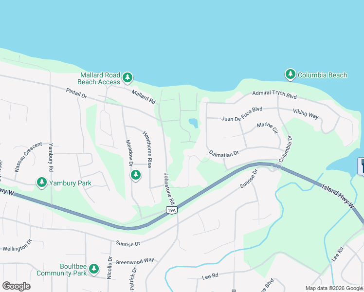 map of restaurants, bars, coffee shops, grocery stores, and more near 591 Johnstone Road in Parksville