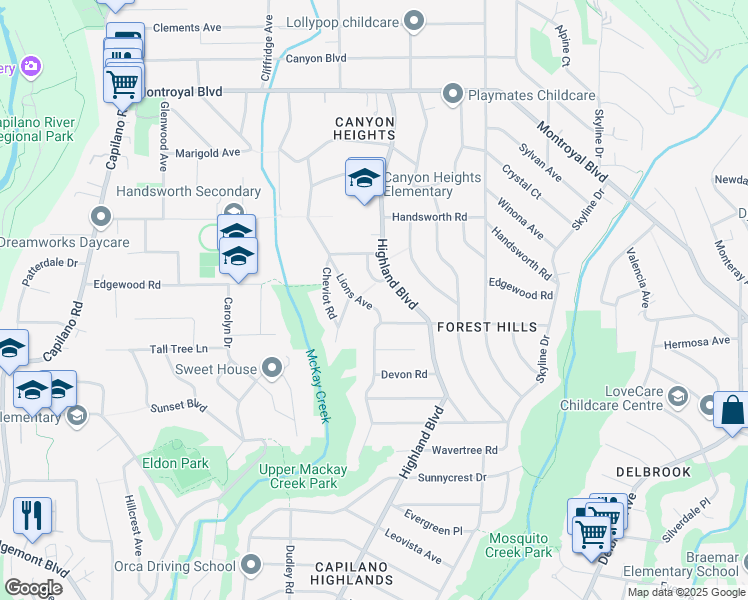 map of restaurants, bars, coffee shops, grocery stores, and more near 4384 Lions Avenue in North Vancouver