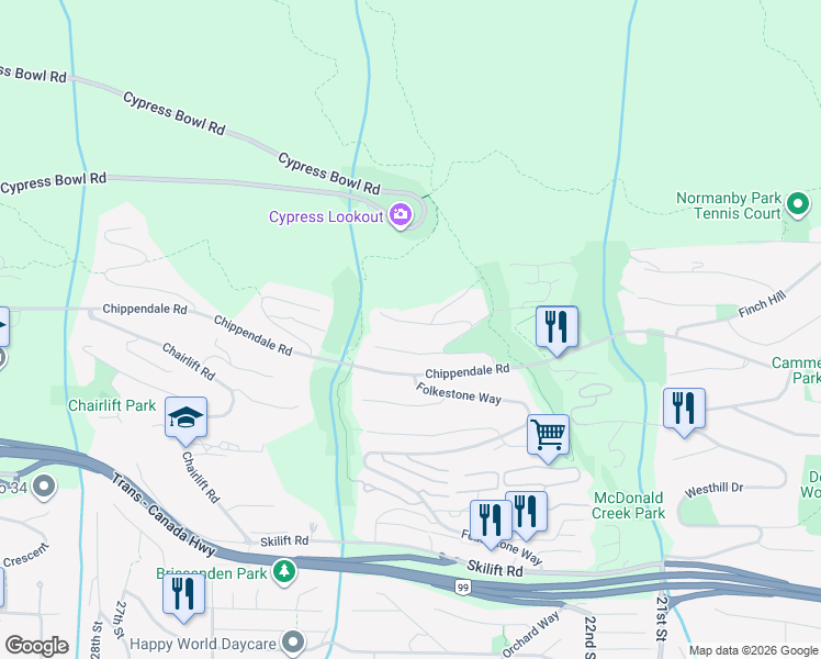 map of restaurants, bars, coffee shops, grocery stores, and more near 2761 Willoughby Road in West Vancouver
