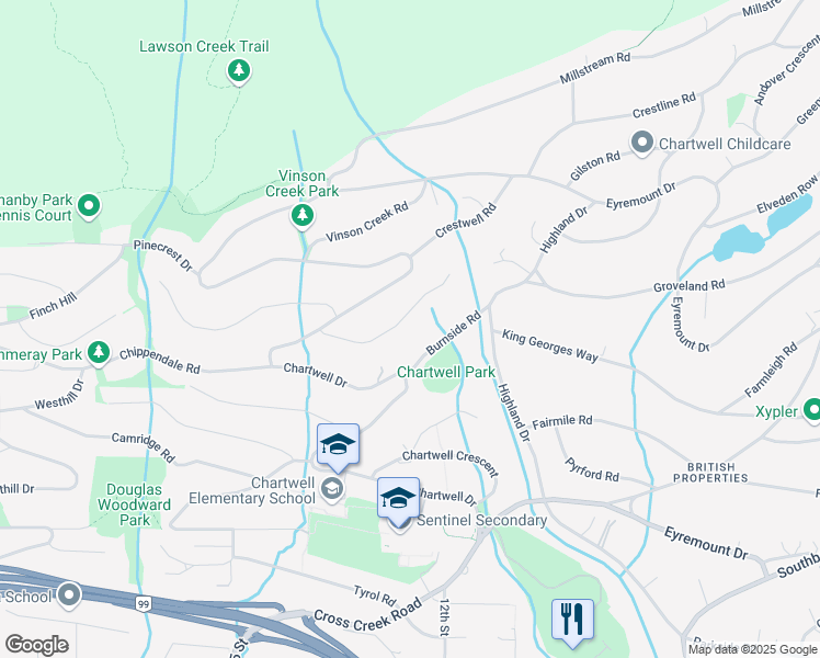 map of restaurants, bars, coffee shops, grocery stores, and more near 1428 Sandhurst Place in West Vancouver
