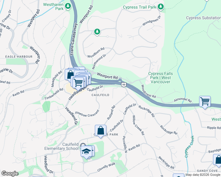map of restaurants, bars, coffee shops, grocery stores, and more near 4774 Estevan Place in West Vancouver