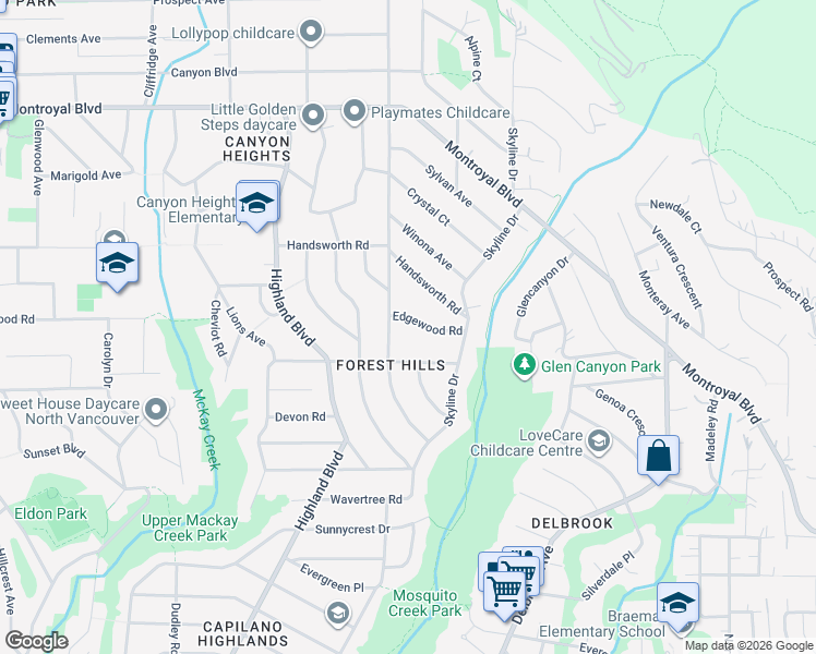 map of restaurants, bars, coffee shops, grocery stores, and more near 1047 Edgewood Road in North Vancouver