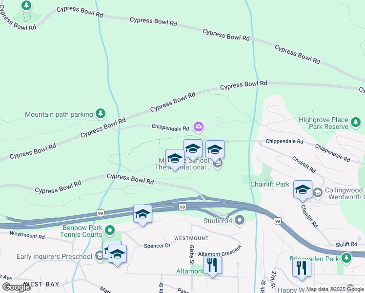 map of restaurants, bars, coffee shops, grocery stores, and more near 1180 20th Street in West Vancouver