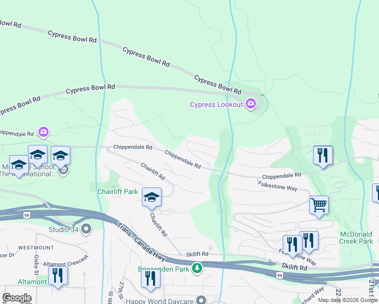 map of restaurants, bars, coffee shops, grocery stores, and more near 2740 Highgrove Place in West Vancouver