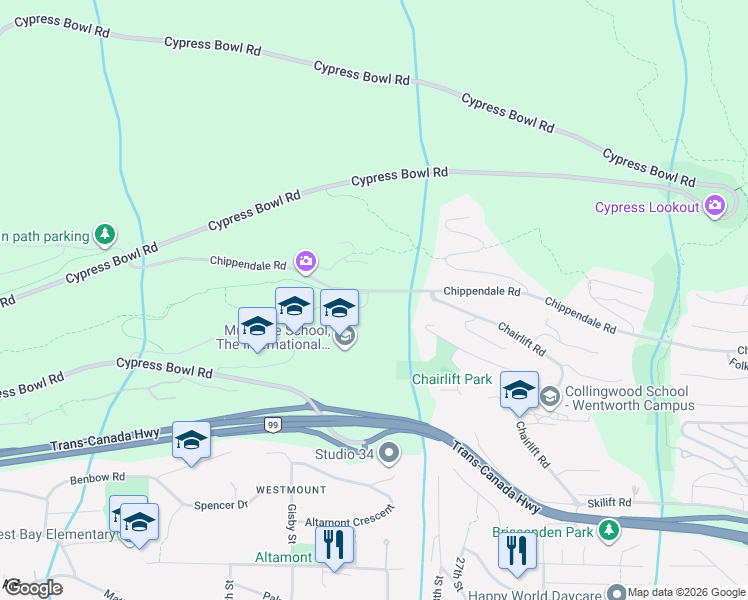 map of restaurants, bars, coffee shops, grocery stores, and more near 2812 Rodgers Creek Lane in West Vancouver