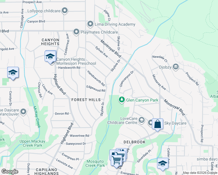 map of restaurants, bars, coffee shops, grocery stores, and more near 4424 Skyline Drive in North Vancouver
