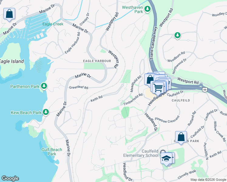 map of restaurants, bars, coffee shops, grocery stores, and more near 5485 Keith Road in West Vancouver