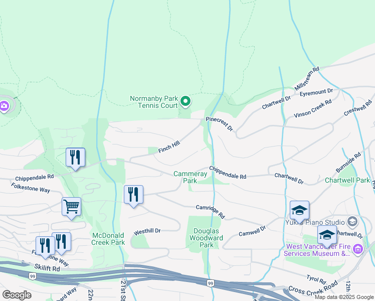 map of restaurants, bars, coffee shops, grocery stores, and more near 1533 Errigal Place in West Vancouver