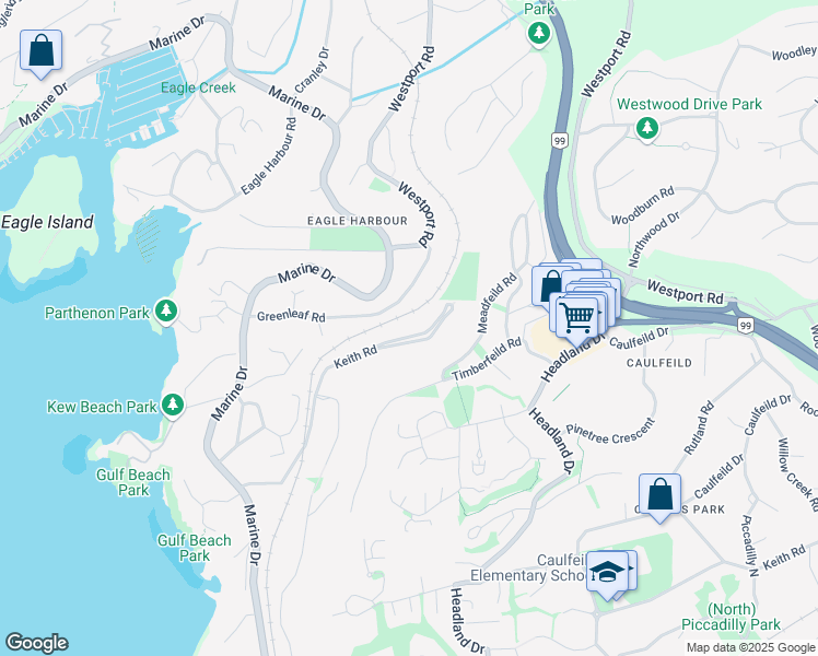 map of restaurants, bars, coffee shops, grocery stores, and more near in West Vancouver