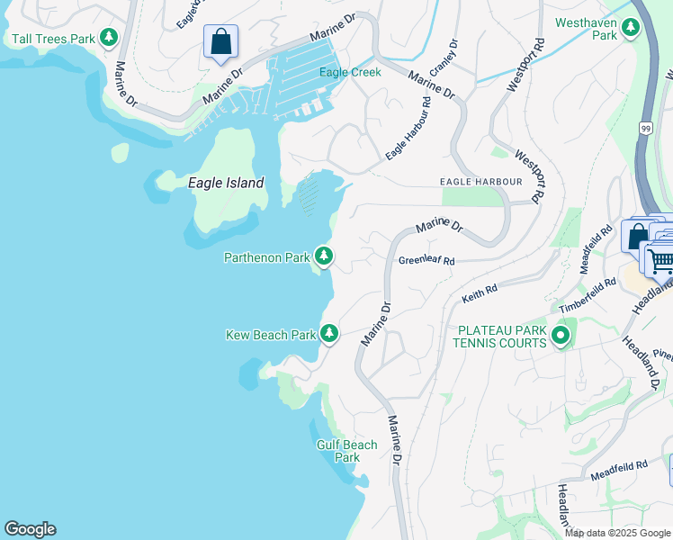 map of restaurants, bars, coffee shops, grocery stores, and more near 5530 Parthenon Place in West Vancouver