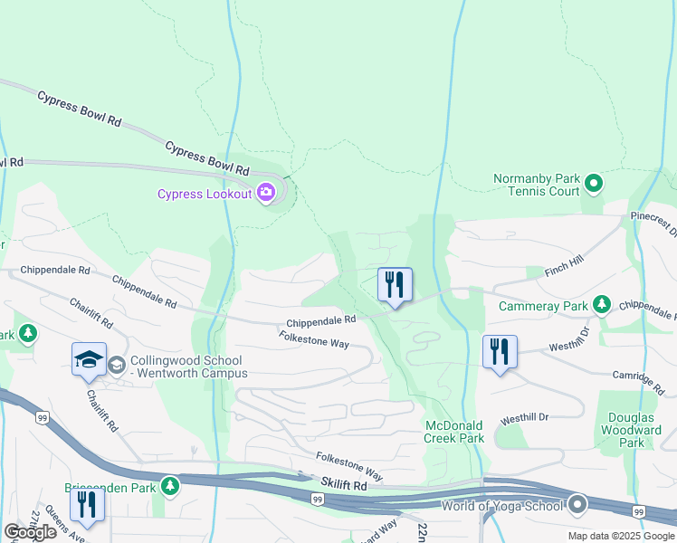 map of restaurants, bars, coffee shops, grocery stores, and more near 2311 Dunlewey Place in West Vancouver