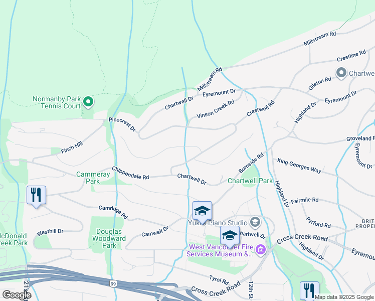 map of restaurants, bars, coffee shops, grocery stores, and more near 1418 Bramwell Road in West Vancouver