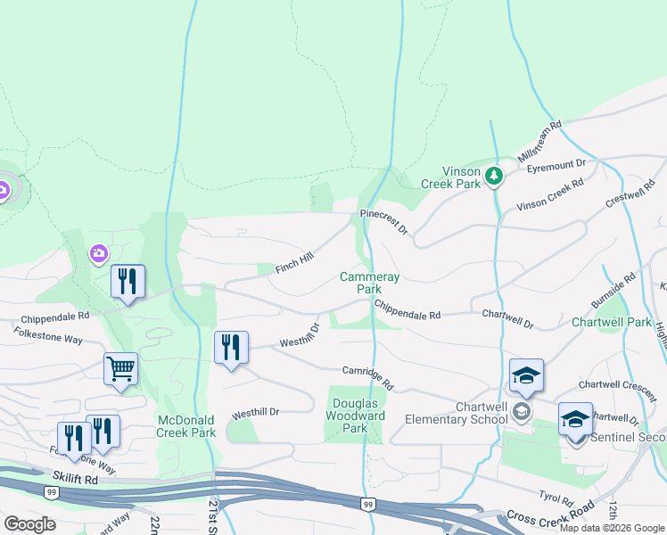 map of restaurants, bars, coffee shops, grocery stores, and more near 1525 Errigal Place in West Vancouver