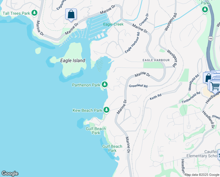 map of restaurants, bars, coffee shops, grocery stores, and more near 5530 Parthenon Place in West Vancouver