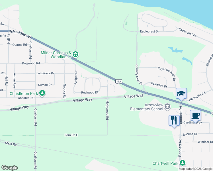 map of restaurants, bars, coffee shops, grocery stores, and more near 541 Hollywood Road in Qualicum Beach