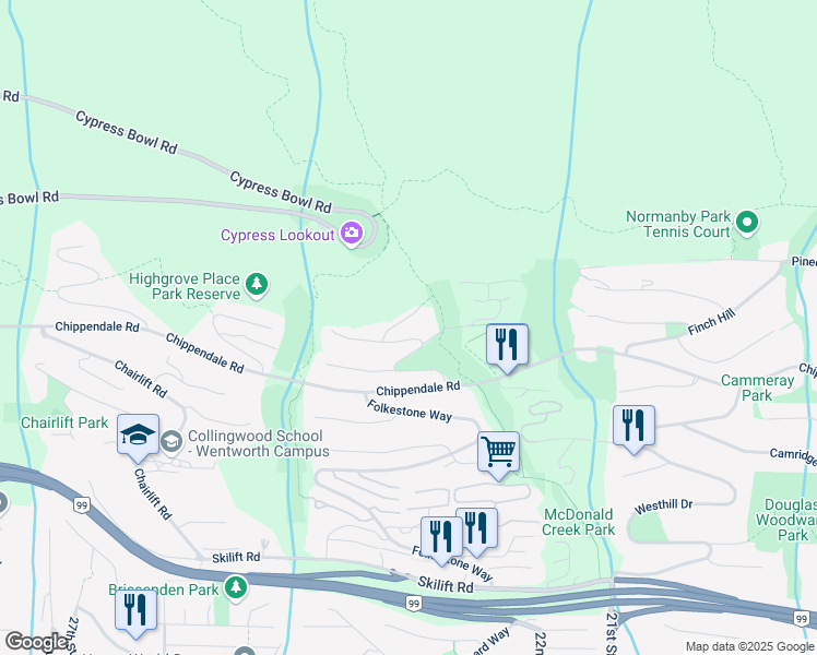map of restaurants, bars, coffee shops, grocery stores, and more near 2356 Kadlec Court in West Vancouver