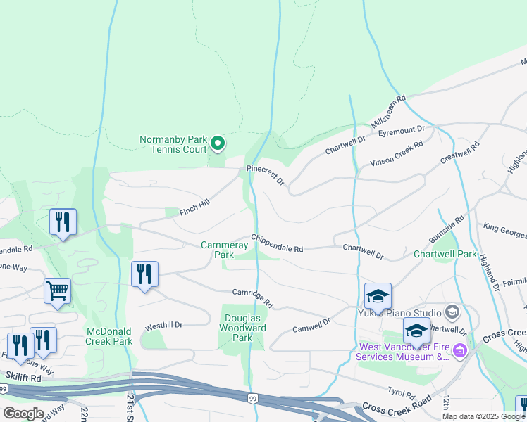map of restaurants, bars, coffee shops, grocery stores, and more near 1474 Bramwell Road in West Vancouver