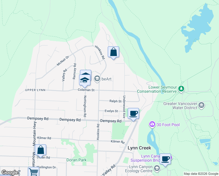 map of restaurants, bars, coffee shops, grocery stores, and more near 1652 Coleman Street in North Vancouver