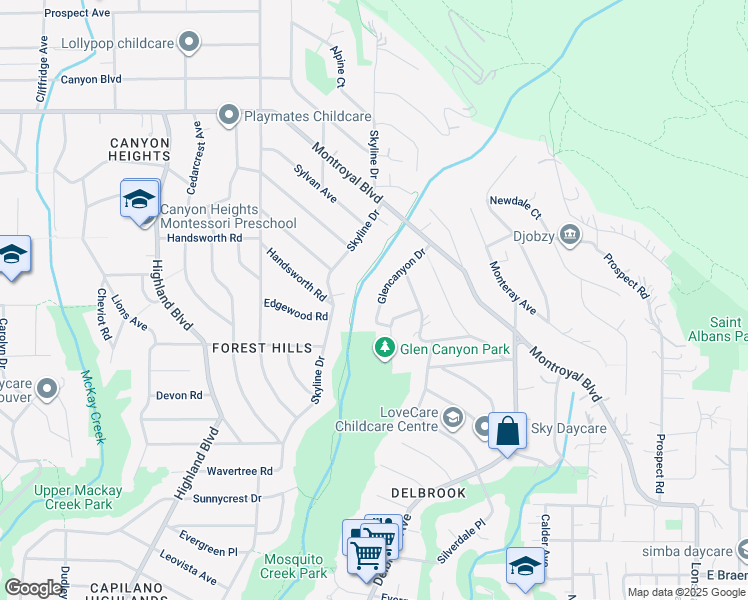 map of restaurants, bars, coffee shops, grocery stores, and more near 4393 Glencanyon Drive in North Vancouver