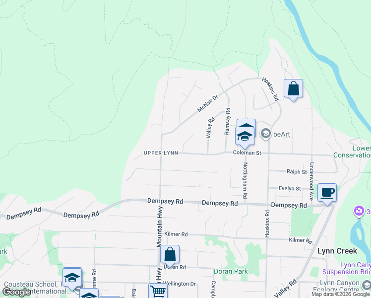 map of restaurants, bars, coffee shops, grocery stores, and more near 1380 Coleman Street in North Vancouver