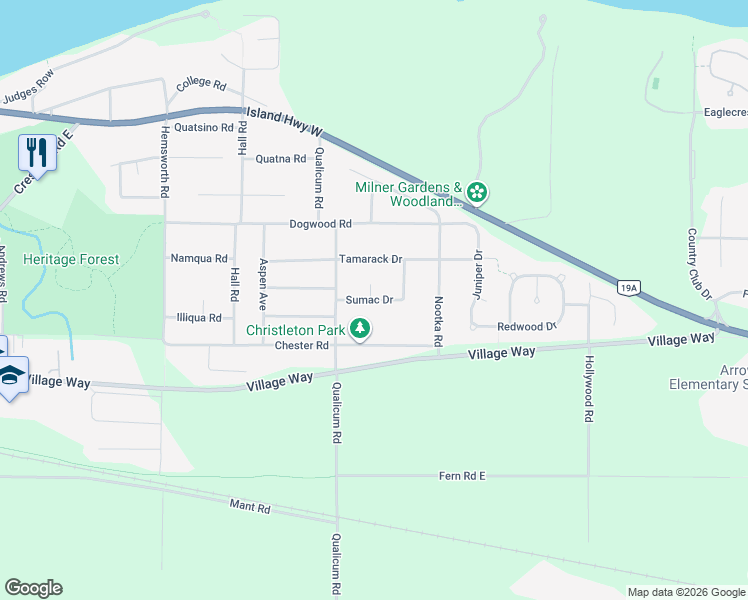 map of restaurants, bars, coffee shops, grocery stores, and more near 584 Sumac Drive in Qualicum Beach