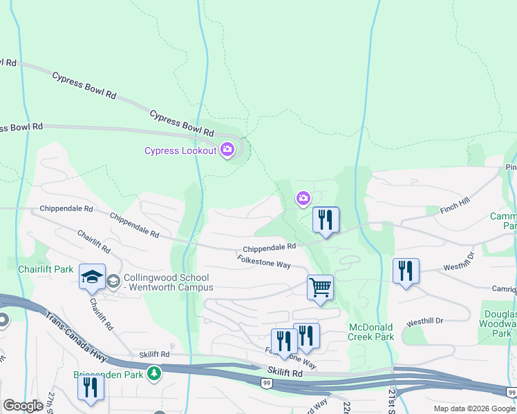 map of restaurants, bars, coffee shops, grocery stores, and more near 2356 Kadlec Court in West Vancouver