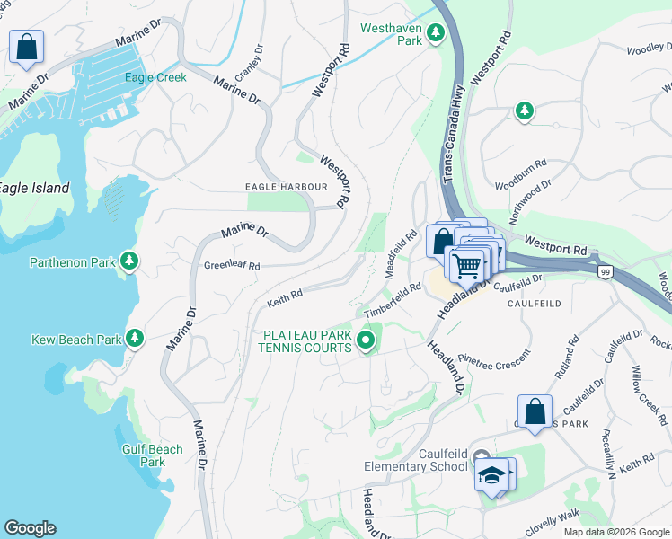 map of restaurants, bars, coffee shops, grocery stores, and more near in West Vancouver